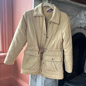 Vintage Beige Quilted Jacket with Drawstring Waist